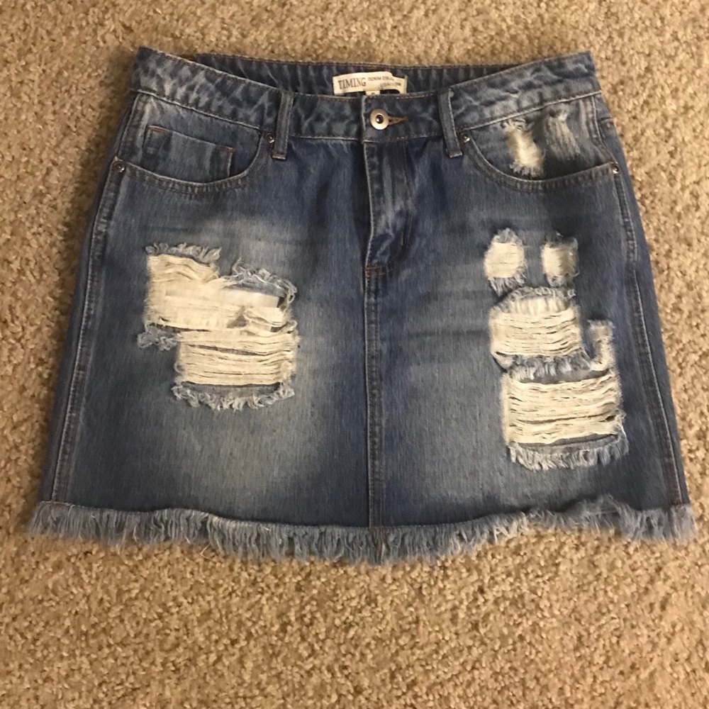 Distressed Denim Skirt